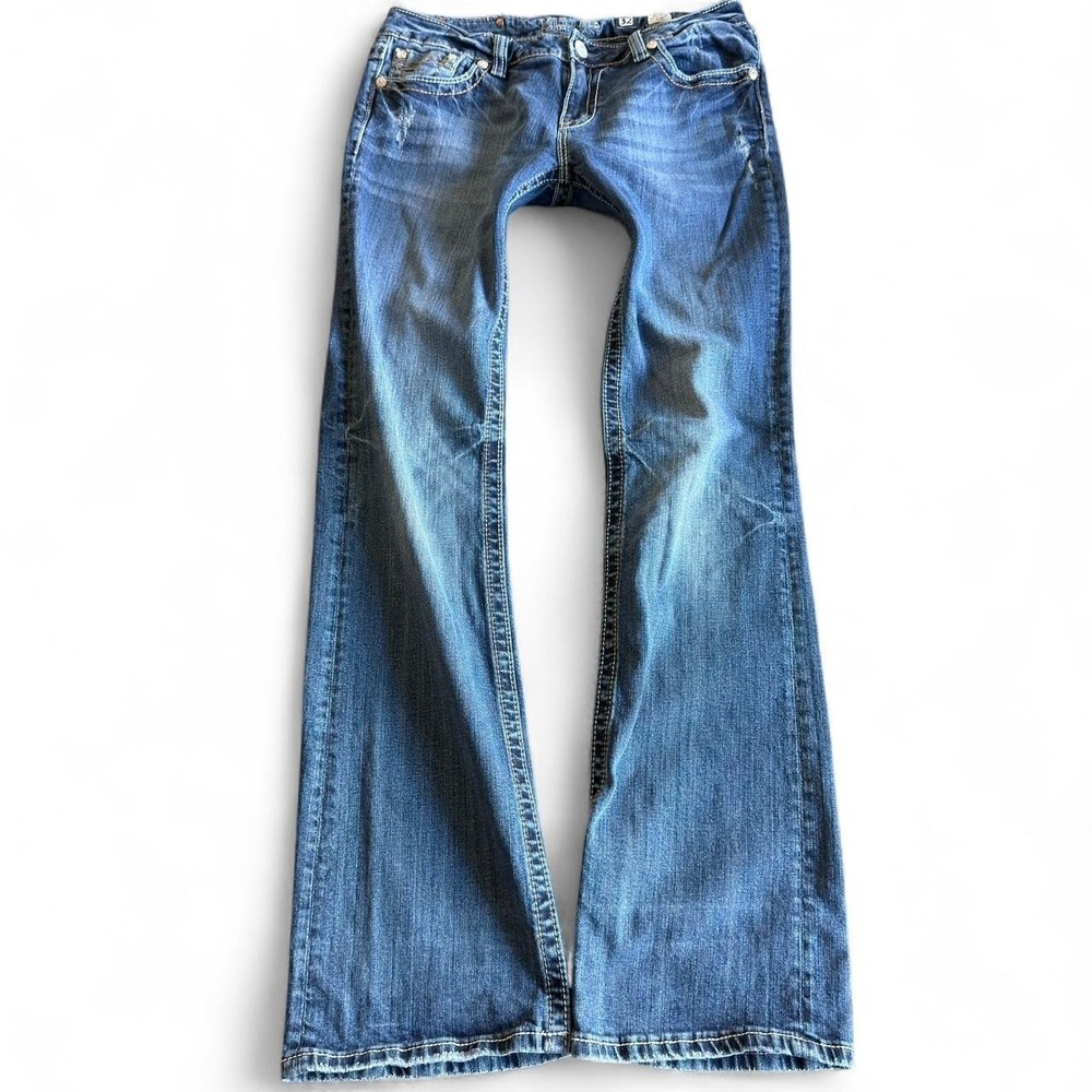 Vtg Y2K Miss Me Bootcut Denim Jeans 32x34 Sequins Rhinestone Emroidered